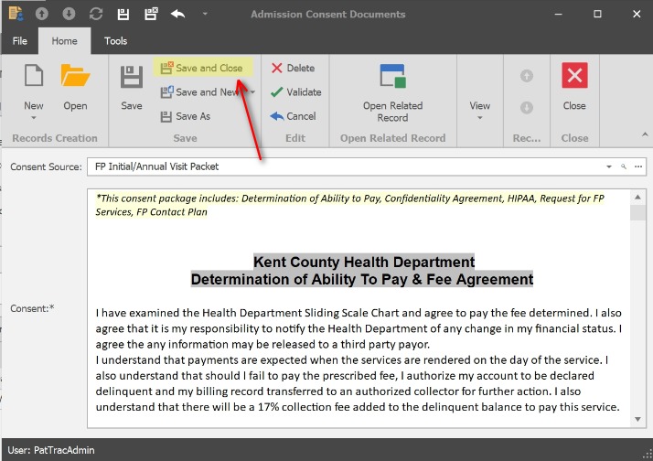 ;Review the Consent, then Save & Close